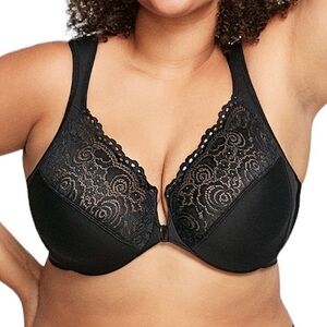 Glamorise 48B Black Full-Figure WonderWire Front Close Bra! NEW!